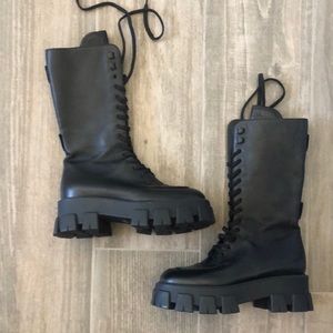 Prada 2021 Monolith Platform Black Leather Boots SZ 39